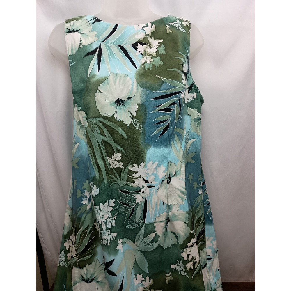 Connected Apparel Womens Tropical Floral Sheath Dress Teal Green Size 14